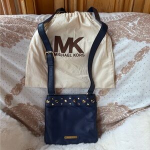 Michael Kors Blue and Gold Crossbody Bag with Adjustable Strap